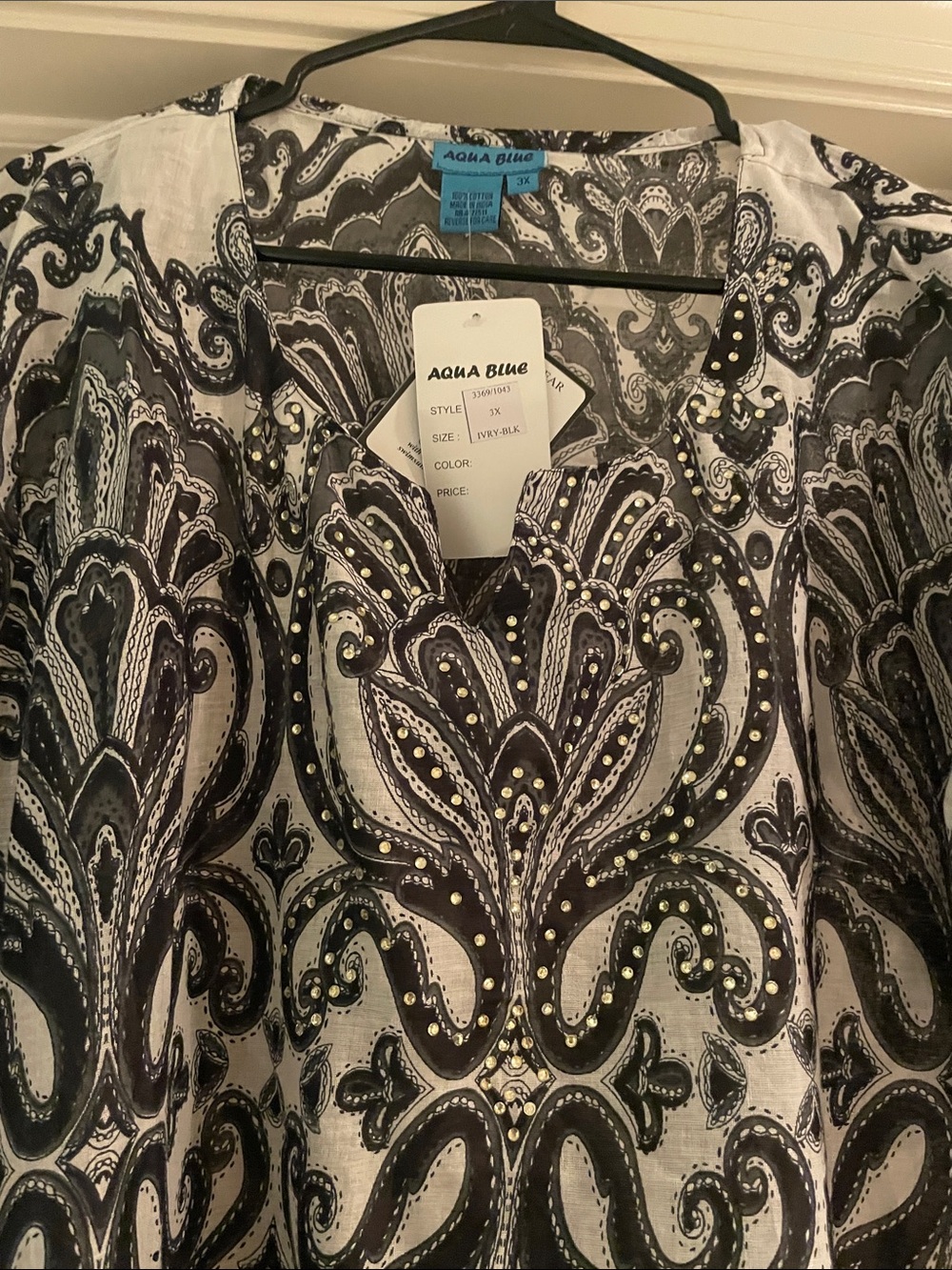 Aqua Blu Black & White Paisley Embellished Tunic - Picture 3 of 7